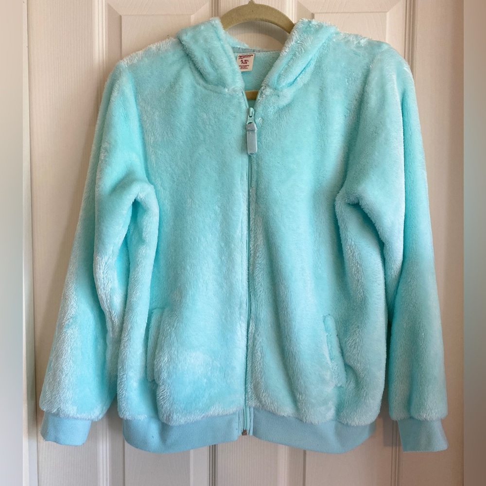 Arizona Girl’s 18 PLUS Faux Fur Jacket Hooded Zip-Up AQUA